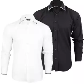 Mens Daniel Rosso Shirt Long Sleeved Slim Fit Trim Collar