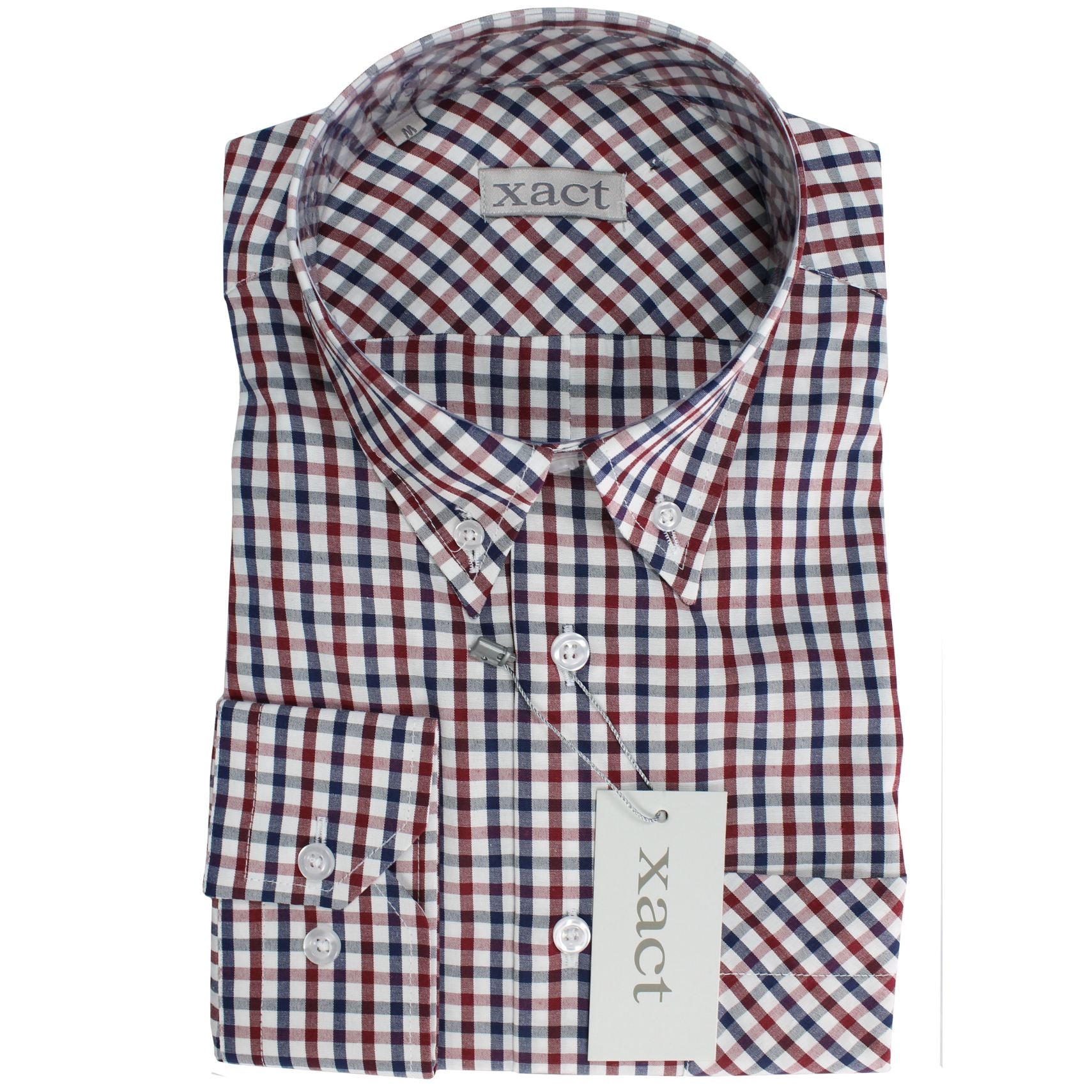 Mens Shirt Gingham Check by Xact - Fashion Long Sleeve Button Down