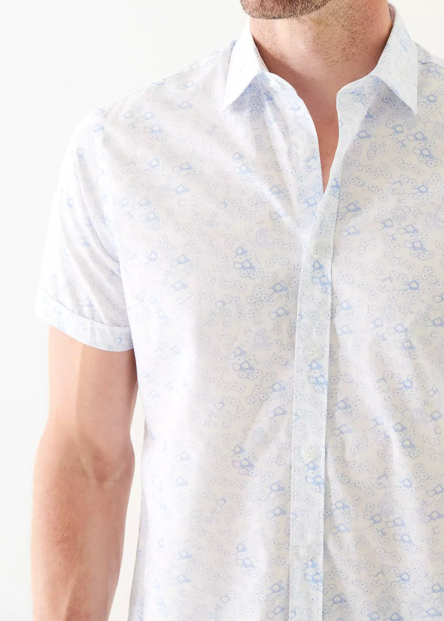 MICRO FLORAL PRINT COTTON SHORT SLEEVE SHIRT