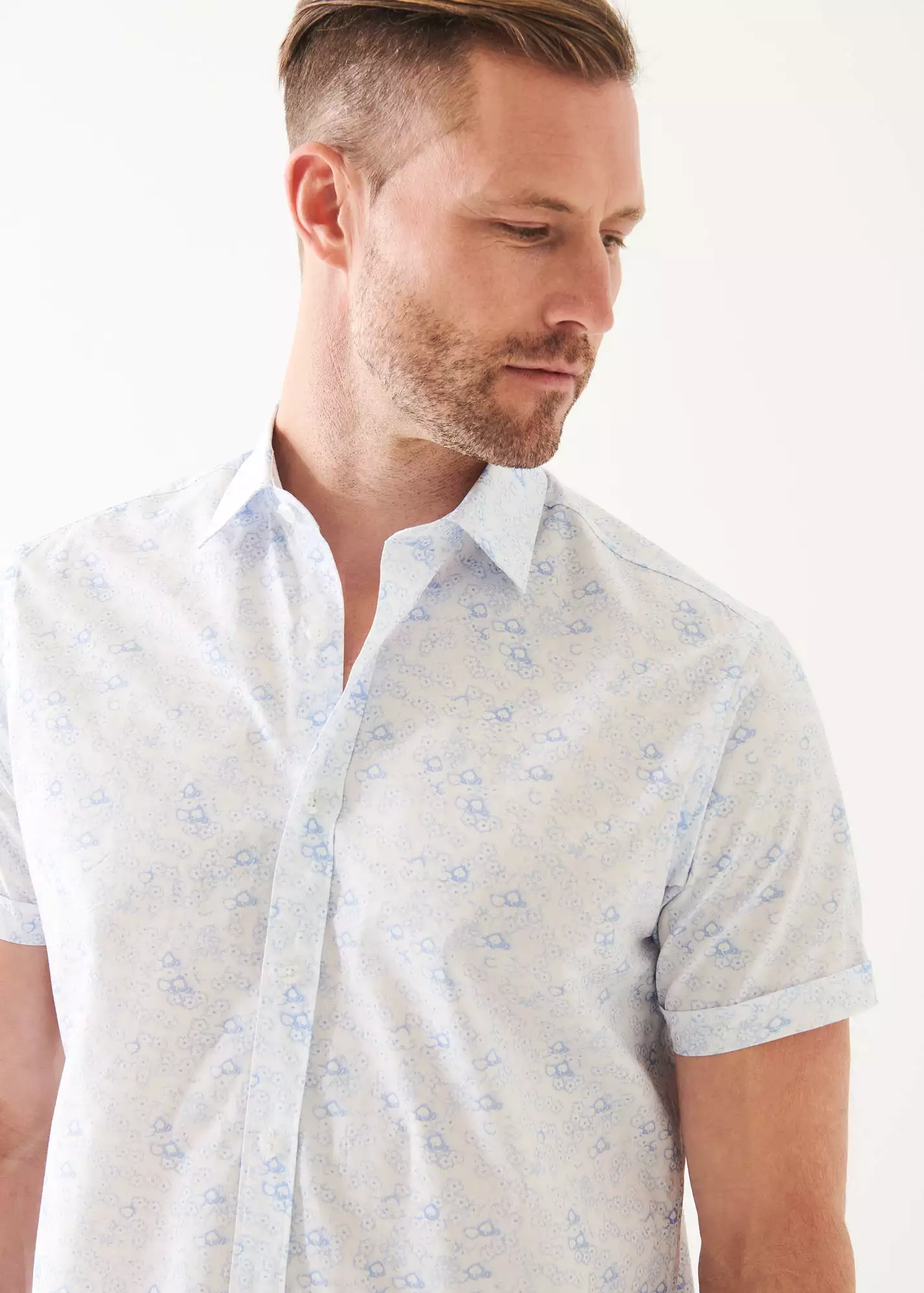 MICRO FLORAL PRINT COTTON SHORT SLEEVE SHIRT