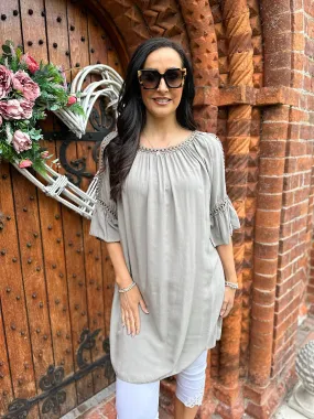 Mocha Crochet Cold Shoulder Dress Monica