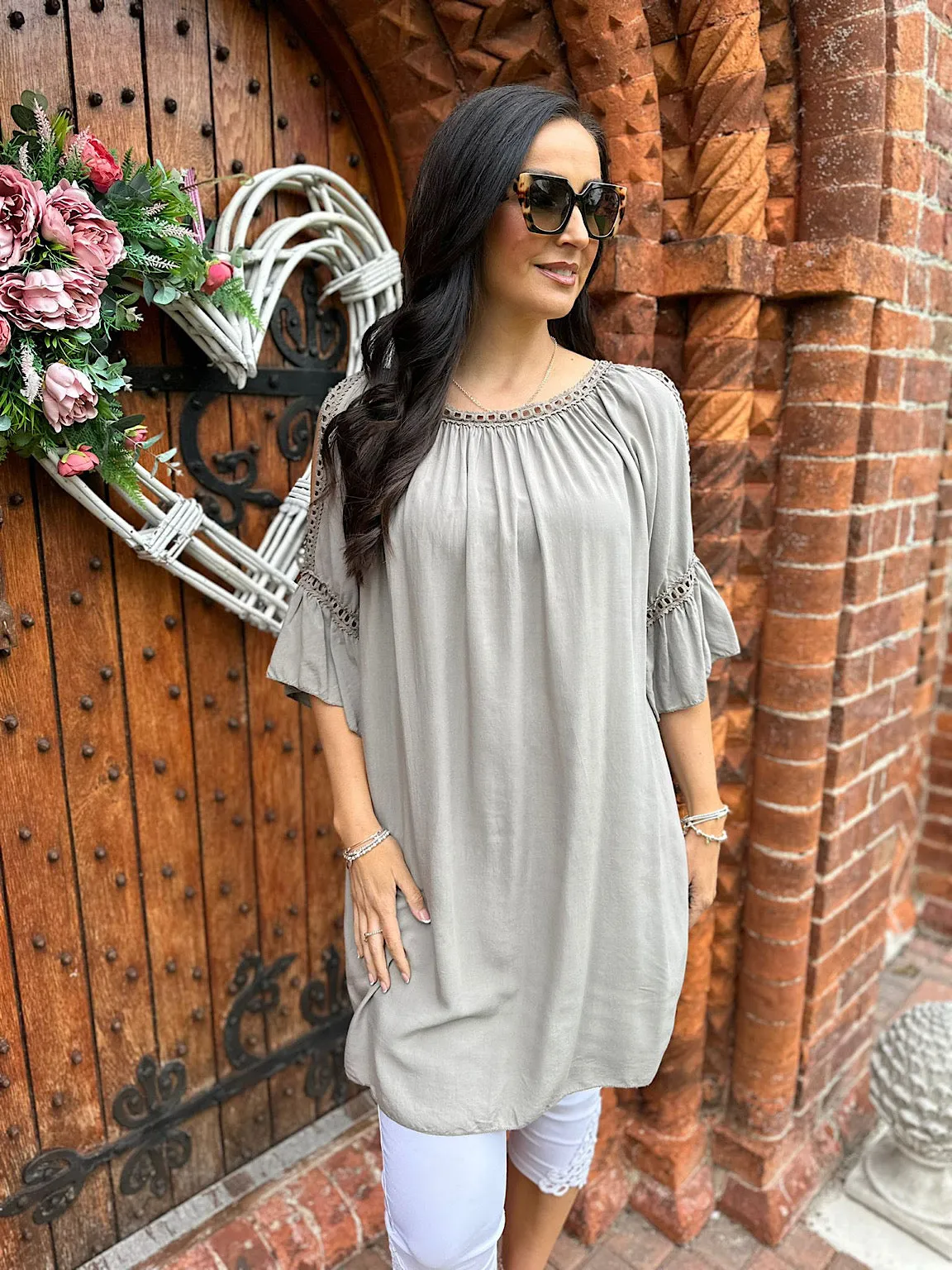 Mocha Crochet Cold Shoulder Dress Monica