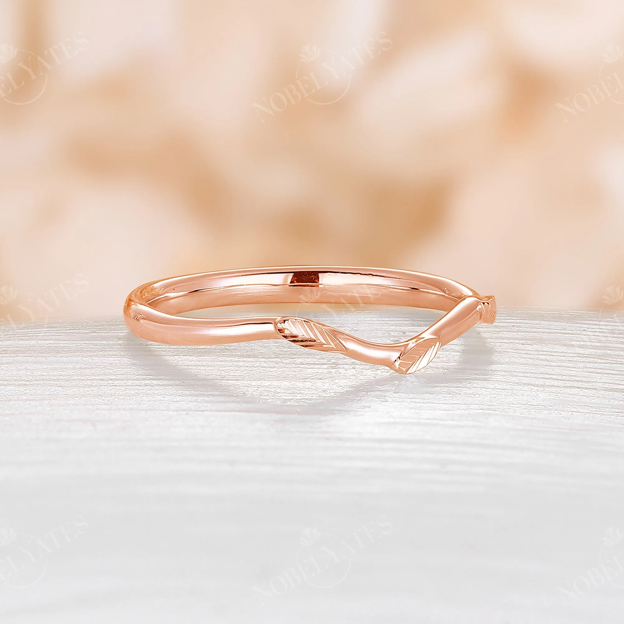 Nature inspired Leaf Curved Wedding Band Rose Gold