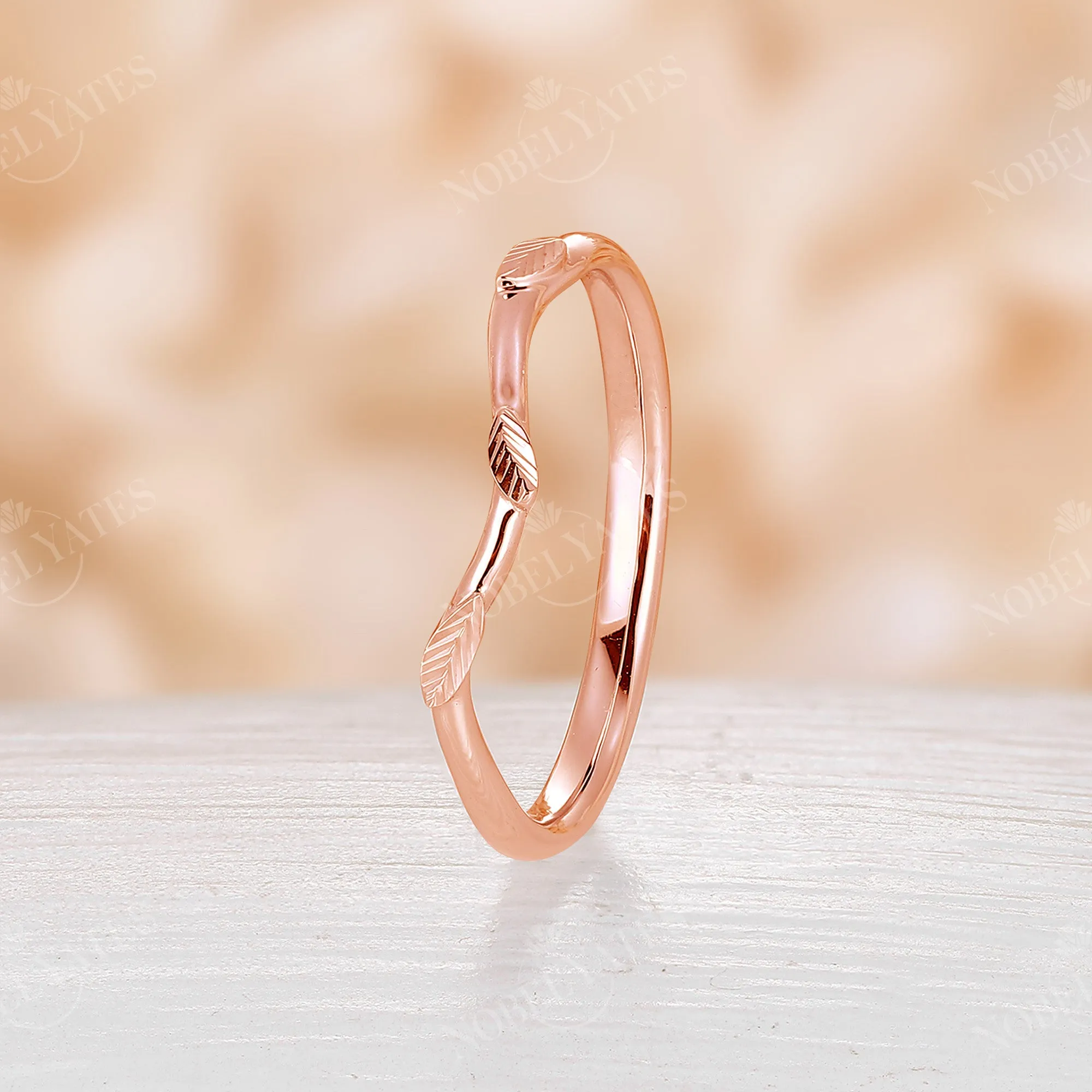 Nature inspired Leaf Curved Wedding Band Rose Gold