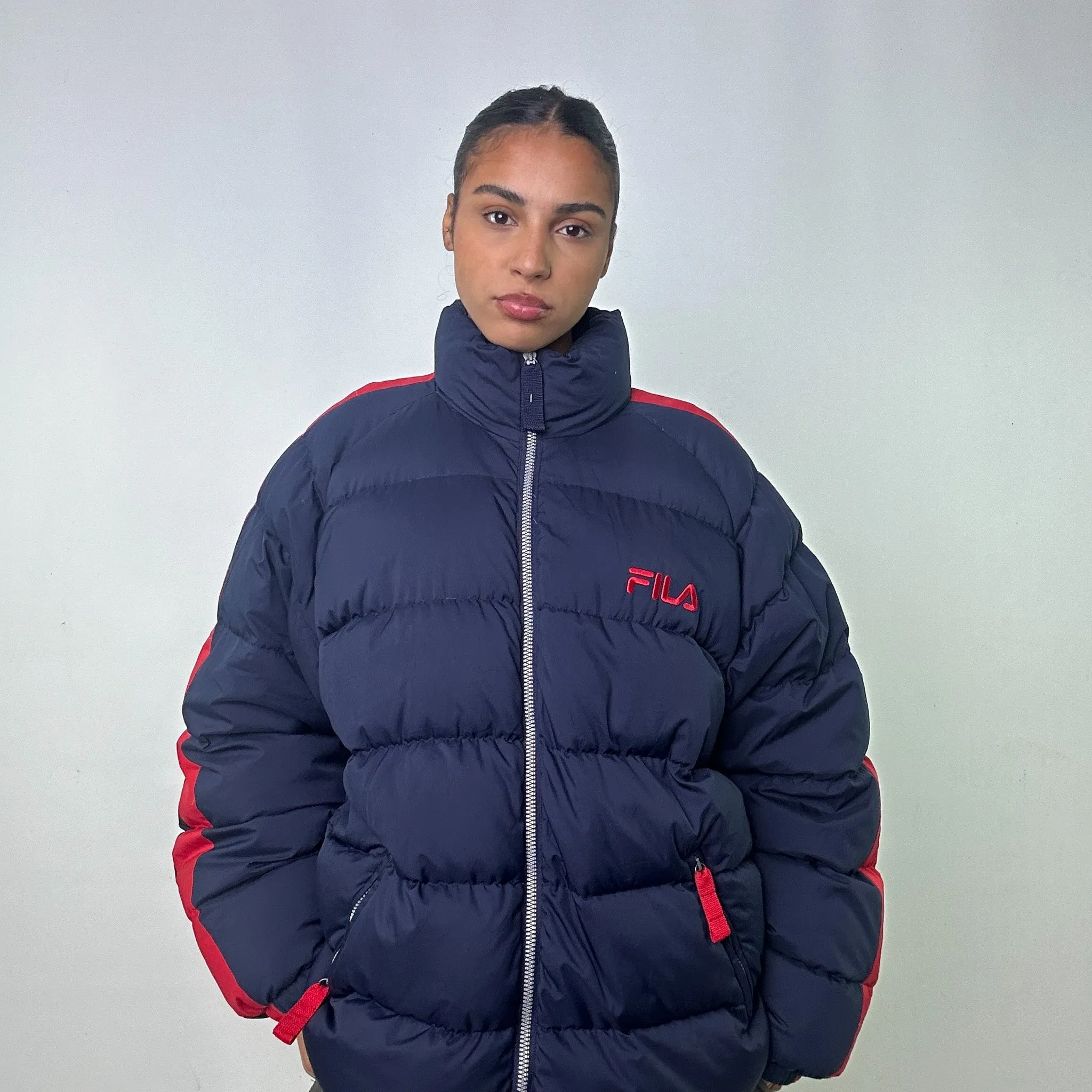 Navy Blue 90s FILA Puffer Jacket Coat (XL)