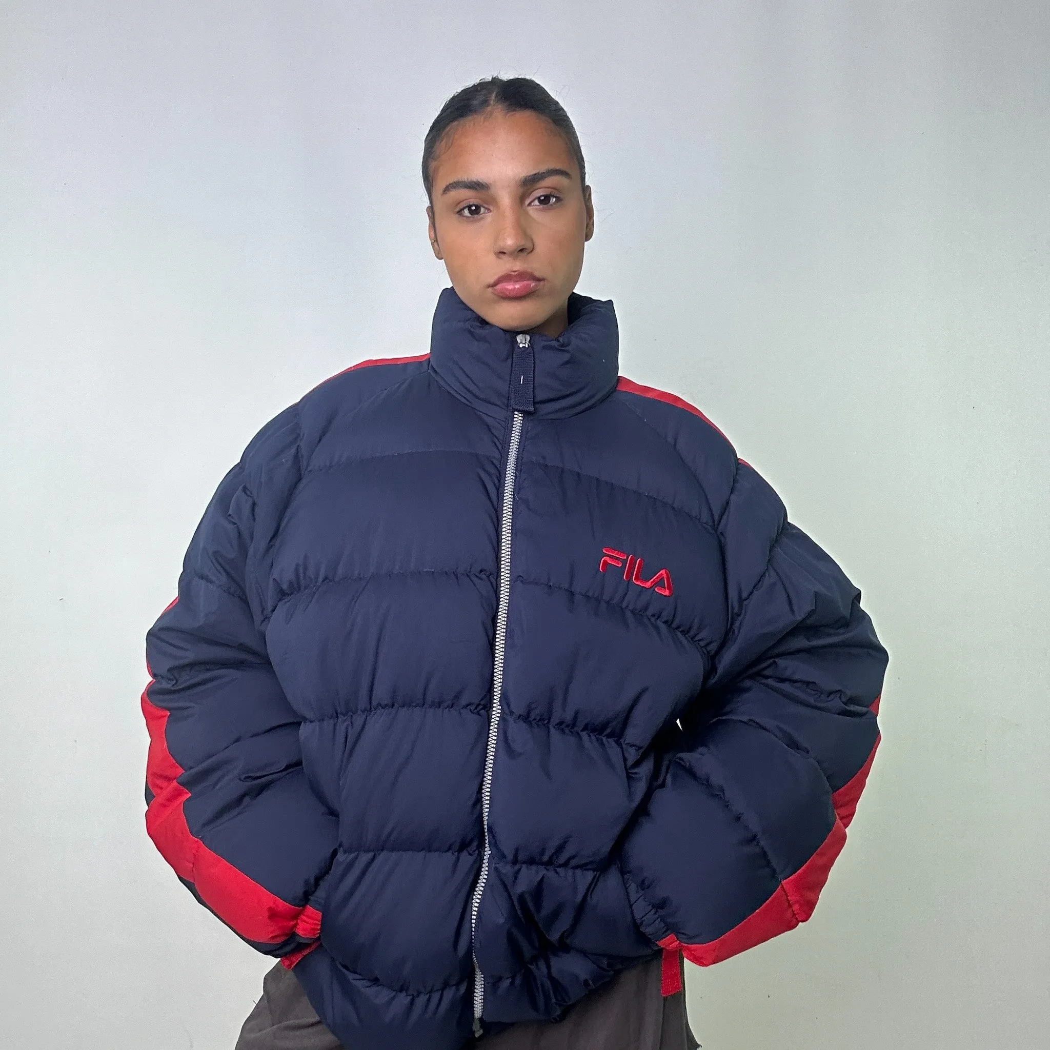 Navy Blue 90s FILA Puffer Jacket Coat (XL)