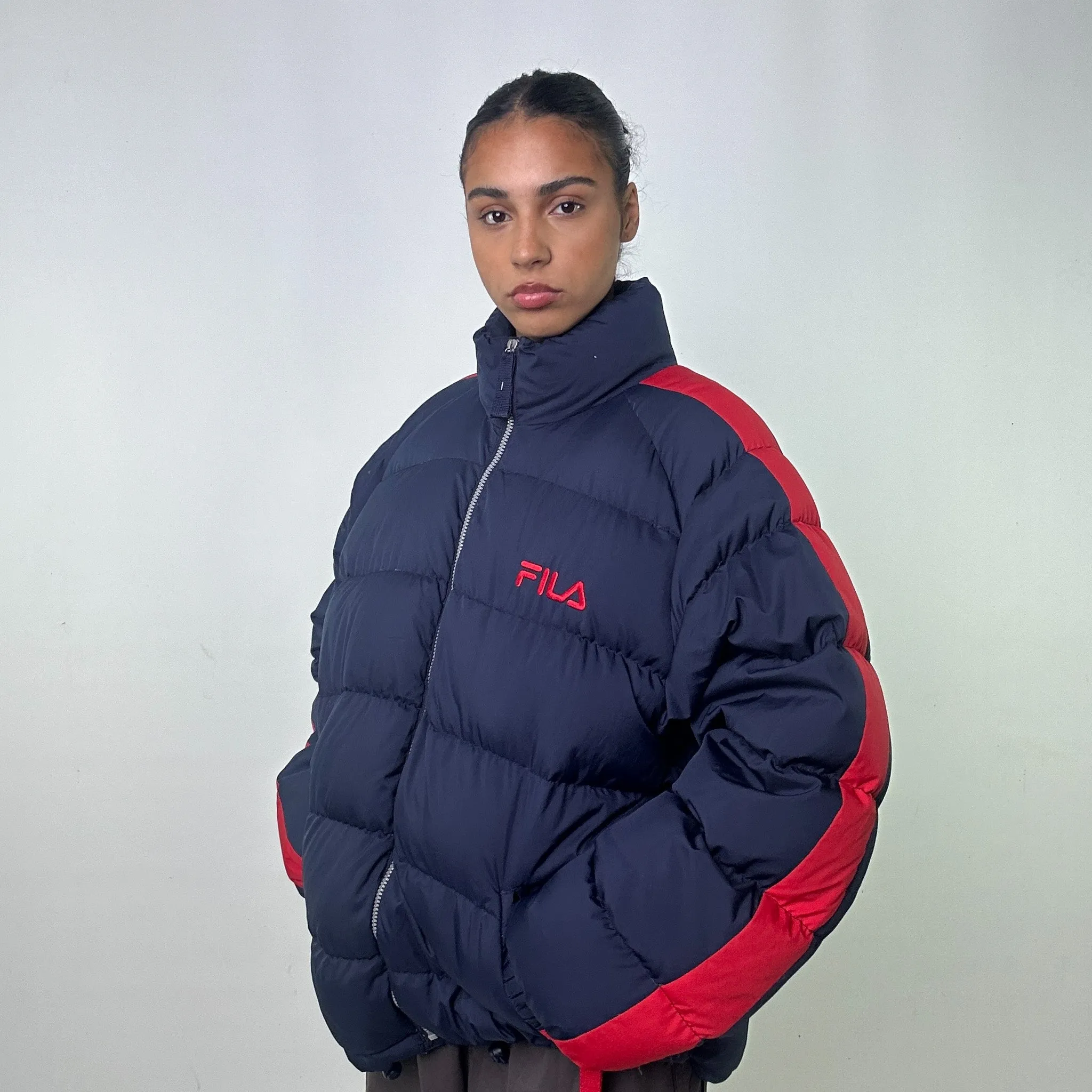 Navy Blue 90s FILA Puffer Jacket Coat (XL)