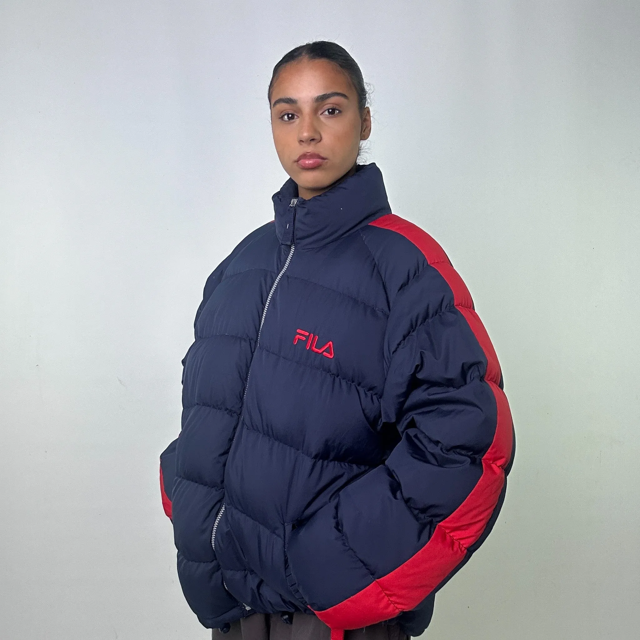 Navy Blue 90s FILA Puffer Jacket Coat (XL)