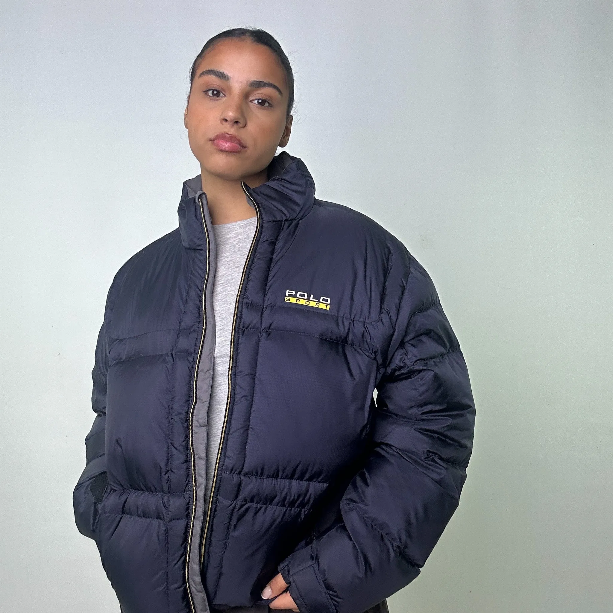 Navy Blue 90s Polo Sport Ralph Lauren Puffer Jacket Coat (L)