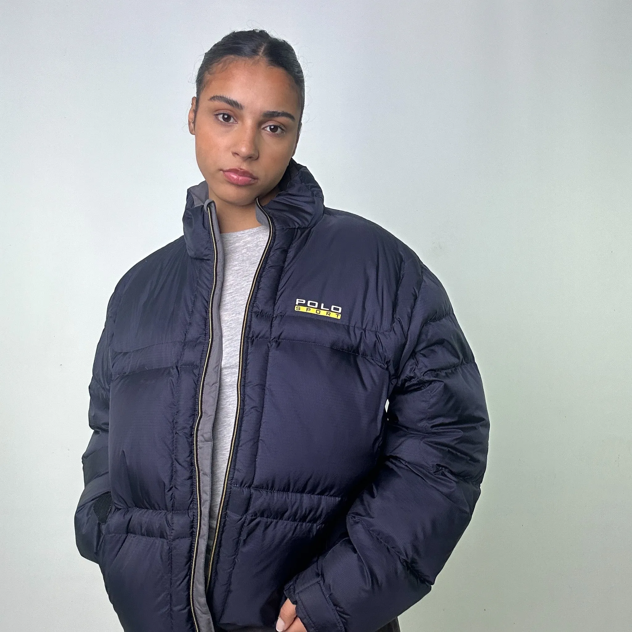 Navy Blue 90s Polo Sport Ralph Lauren Puffer Jacket Coat (L)