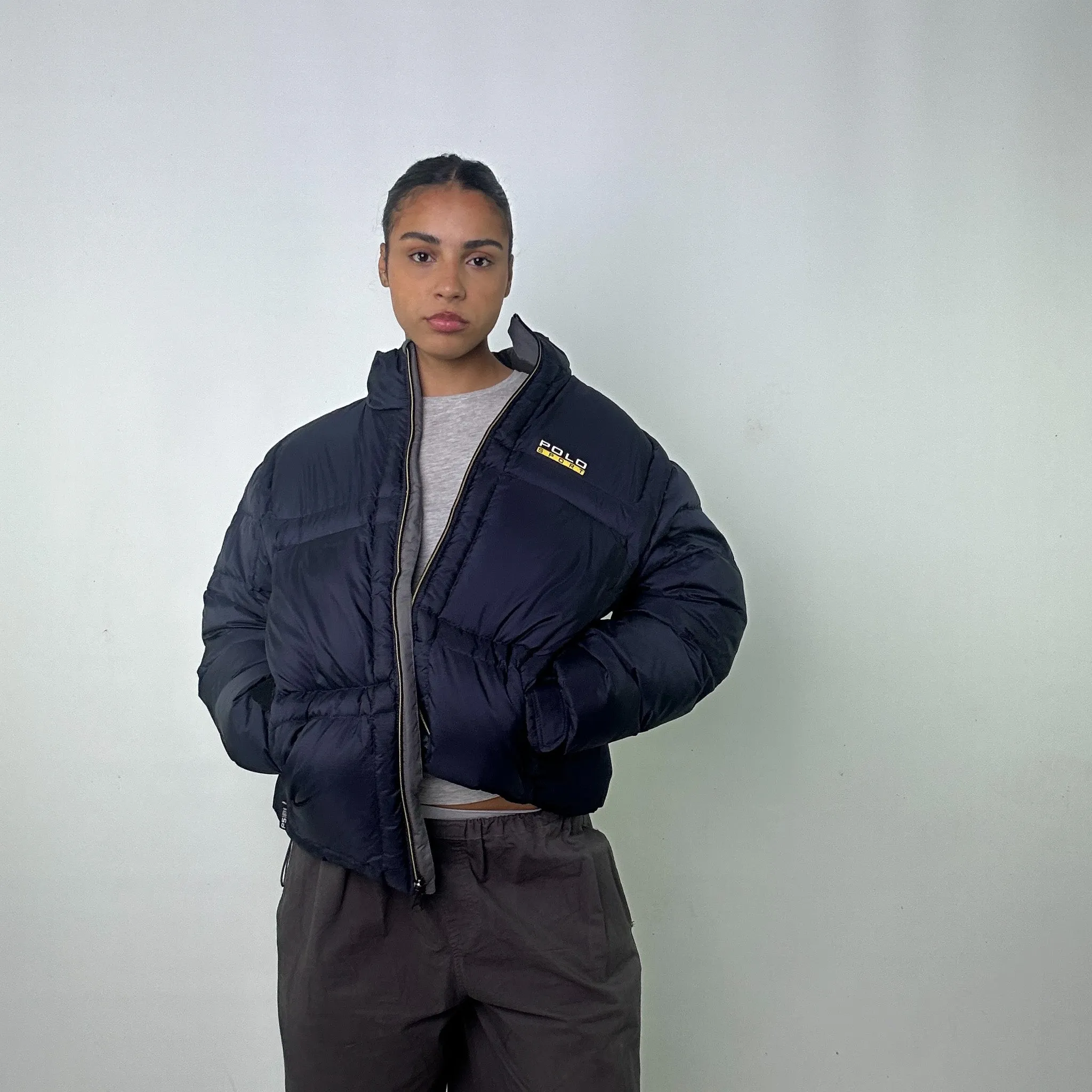 Navy Blue 90s Polo Sport Ralph Lauren Puffer Jacket Coat (L)