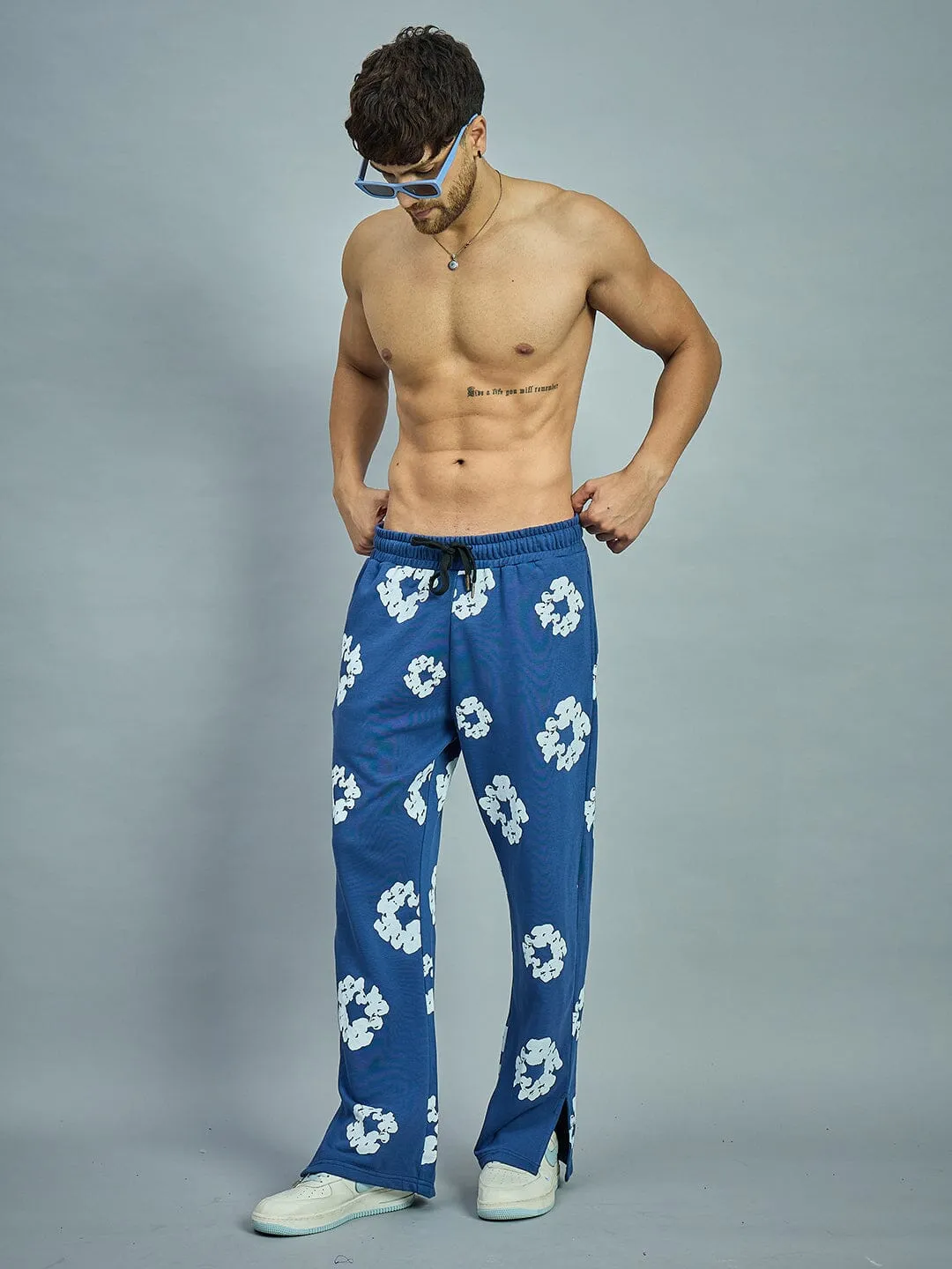 Navy Floral Boot Cut Trackpants