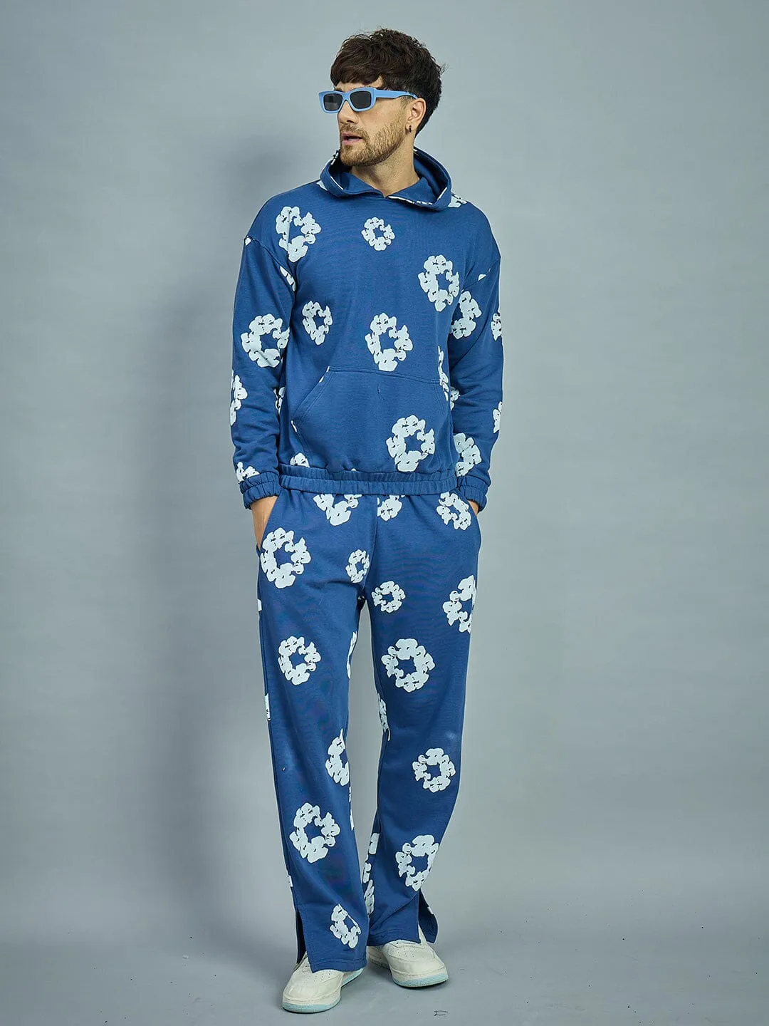 Navy Floral Boot Cut Trackpants