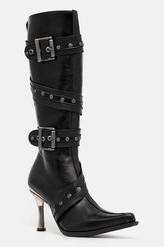 New Rock leather boots ITALI NEGRO + MALICIA TACON CARIBE ACERO women's black color M-9029-C10