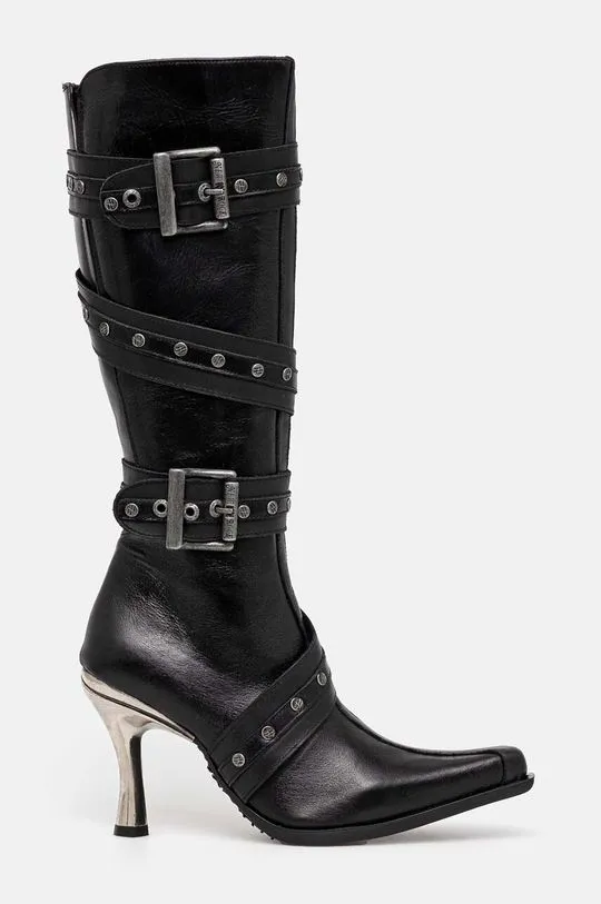 New Rock leather boots ITALI NEGRO + MALICIA TACON CARIBE ACERO women's black color M-9029-C10