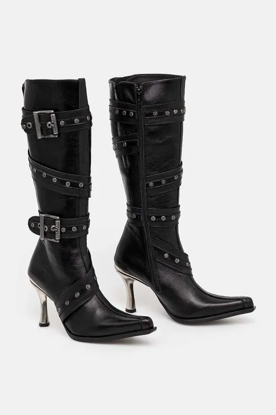 New Rock leather boots ITALI NEGRO + MALICIA TACON CARIBE ACERO women's black color M-9029-C10