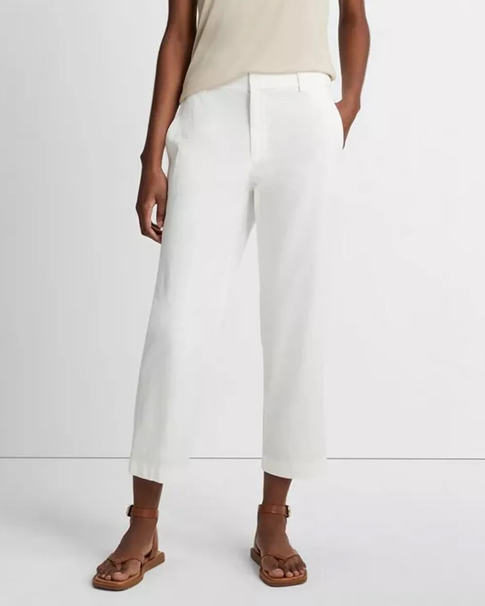 Off White Low Rise Washed Cotton Crop Pant