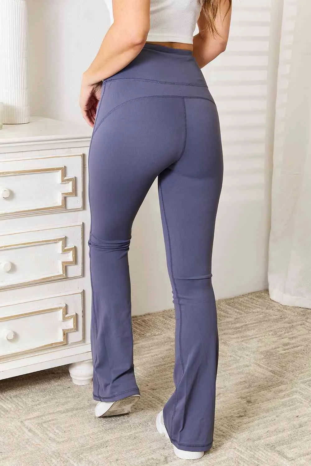 On The Go Bootcut Sports Pants in Dusty Blue