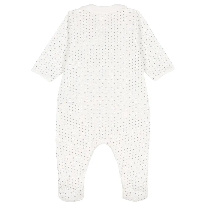 Petit Bateau Baby Collared Pyjamas White With Grey Stars