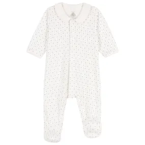 Petit Bateau Baby Collared Pyjamas White With Grey Stars