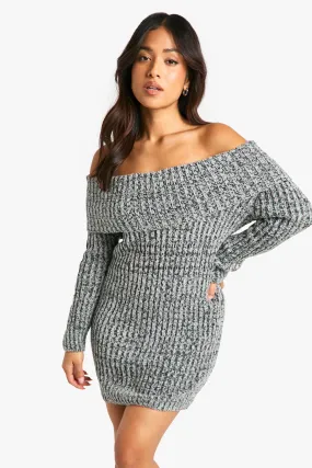 Petite Marl Boucle Knit Off The Shoulder Sweater Dress