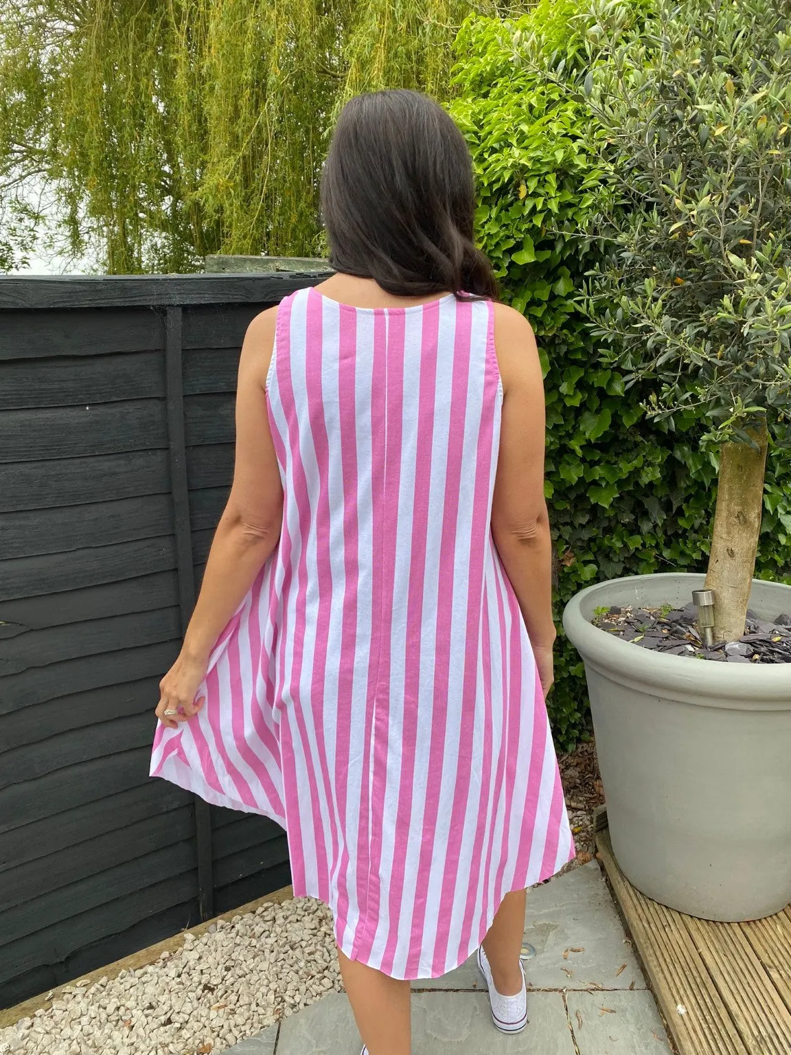 Raw Hem Sleeveless Striped Dress Mia