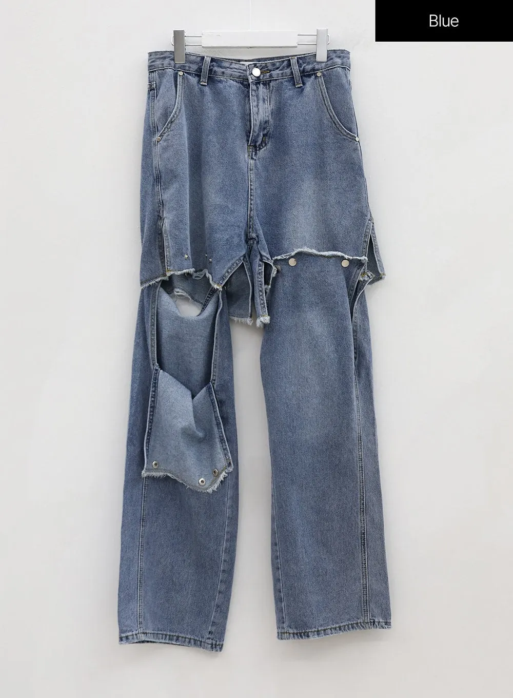 Removable Buttoned Wide Leg Denim Pants IU20