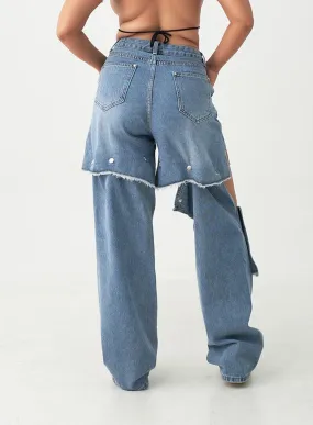 Removable Buttoned Wide Leg Denim Pants IU20