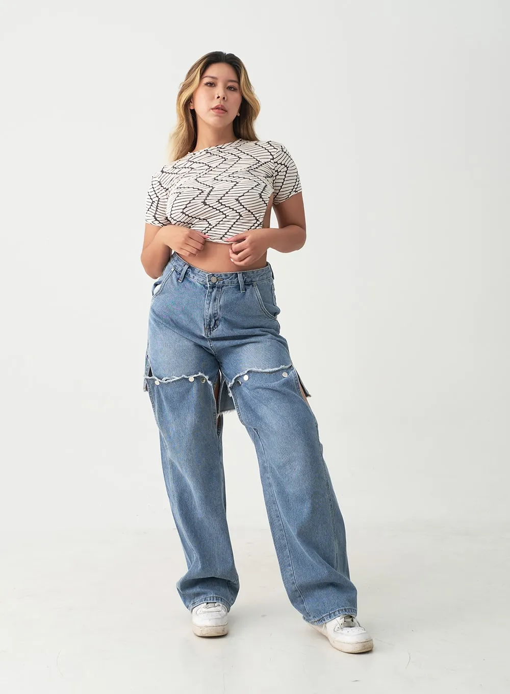 Removable Buttoned Wide Leg Denim Pants IU20