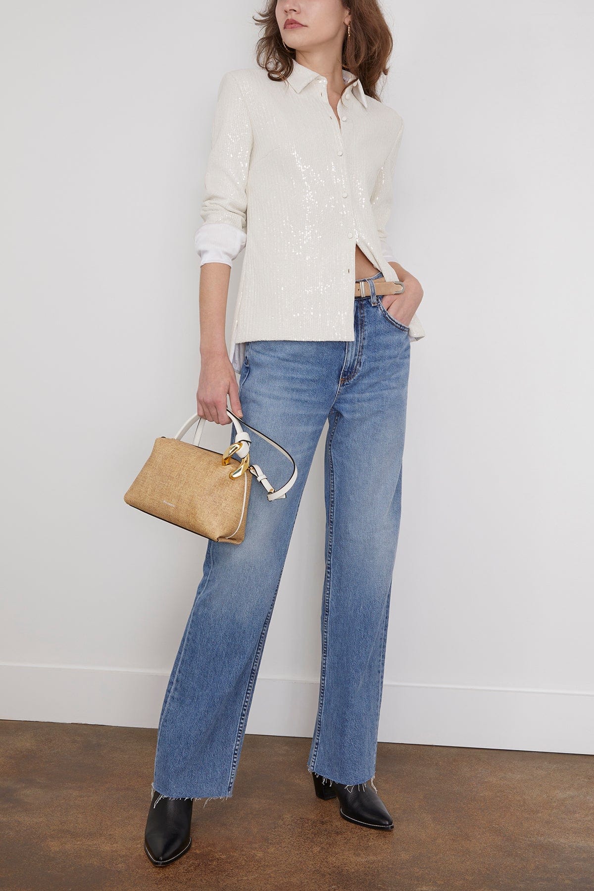 Sequined Slim Shirt in Ivory