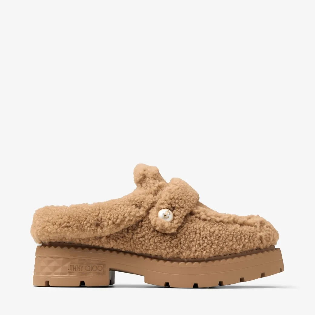 Shea Mule Flat Rattan Curly Shearling Flats