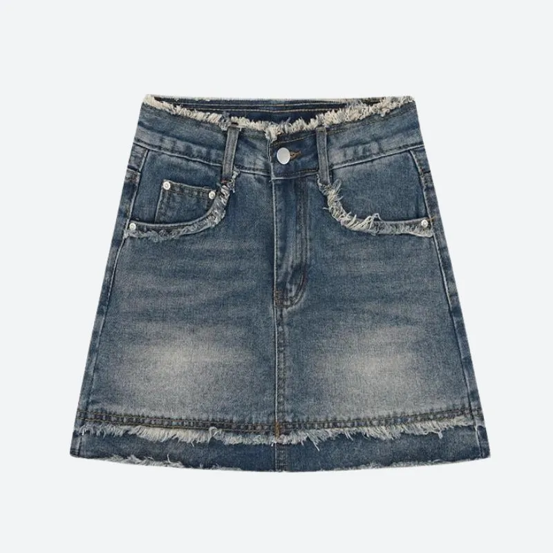 Tasseled Denim Mini Skort