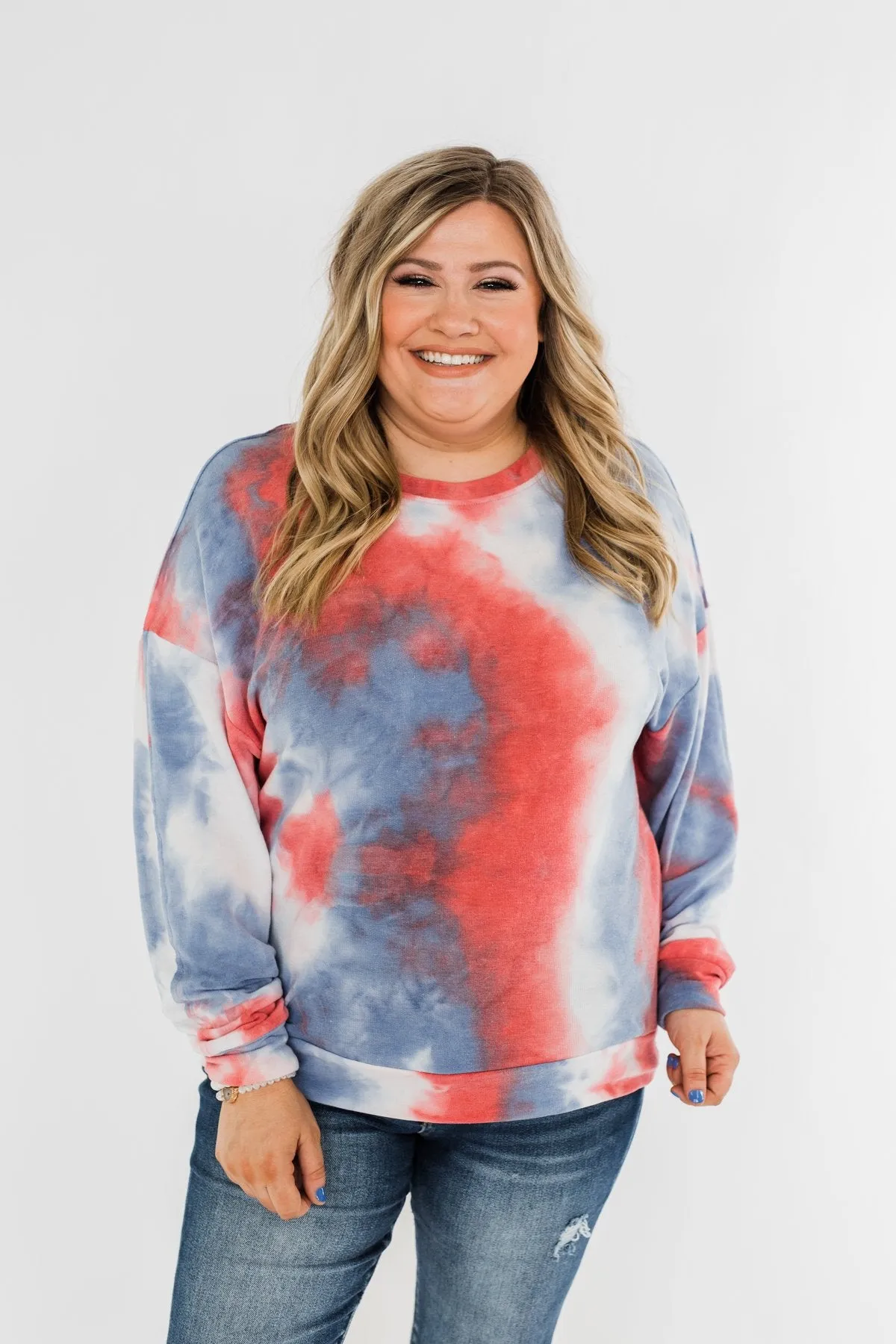 Tie Dye Pullover Top- Red, White, & Blue