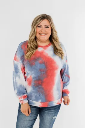 Tie Dye Pullover Top- Red, White, & Blue