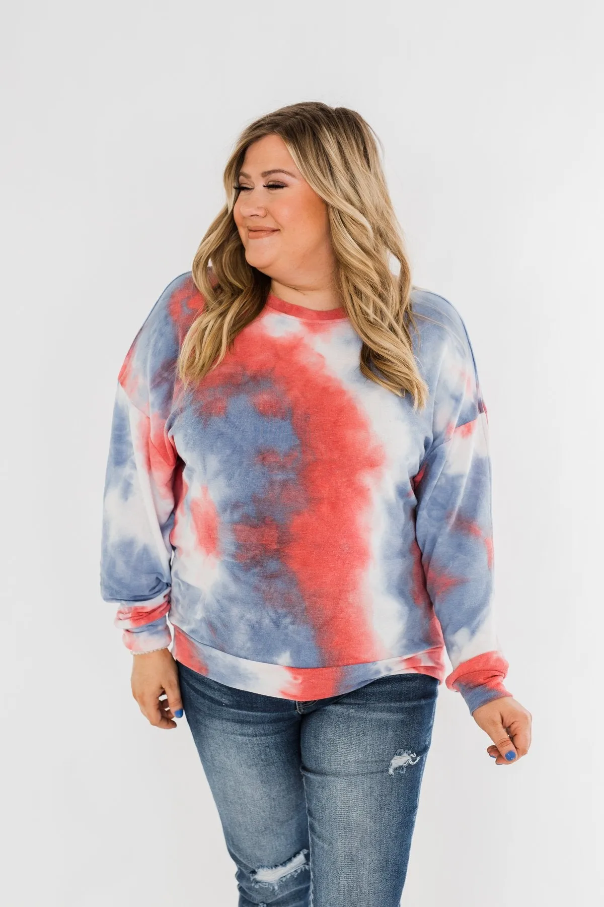 Tie Dye Pullover Top- Red, White, & Blue