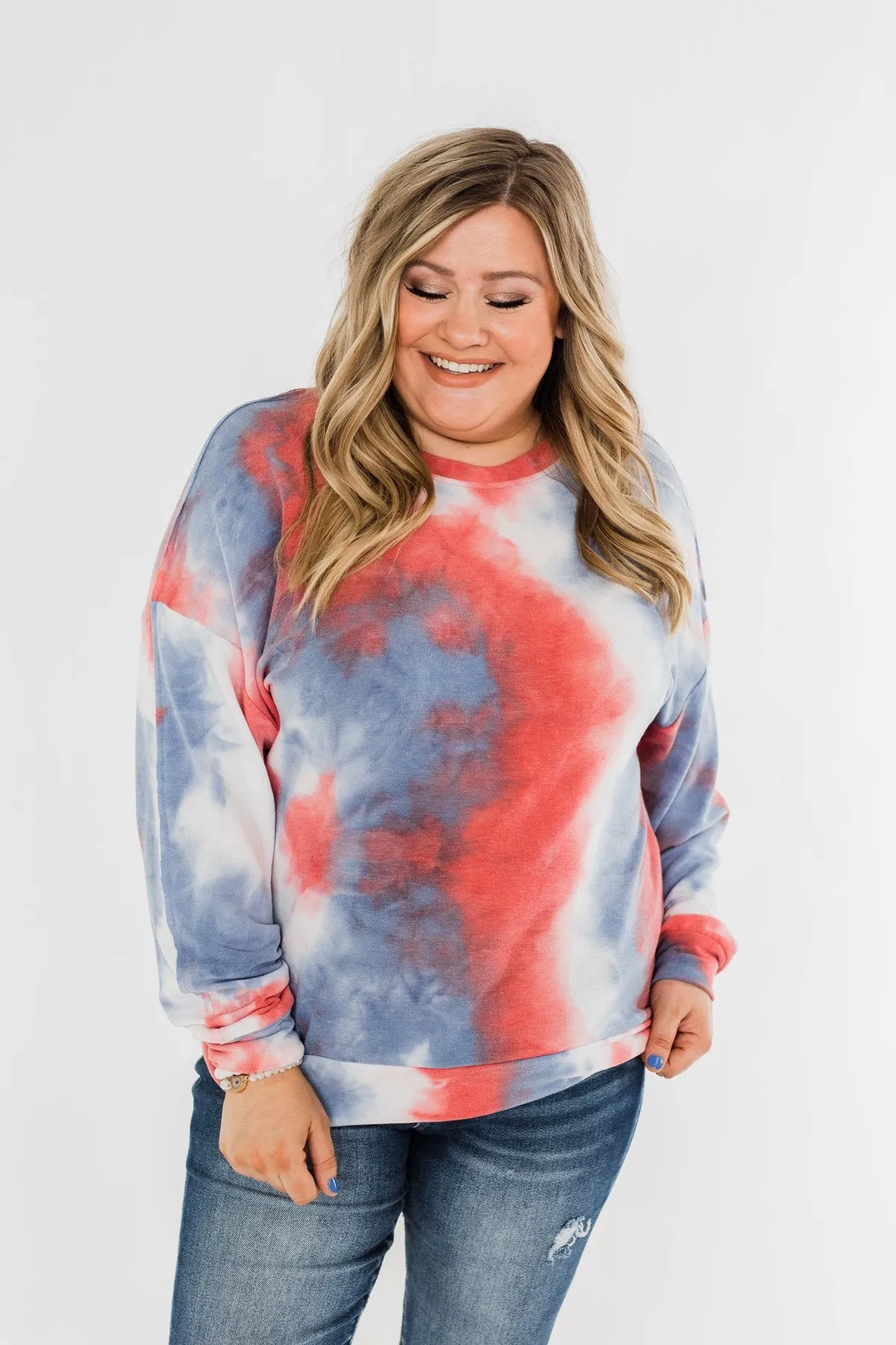 Tie Dye Pullover Top- Red, White, & Blue