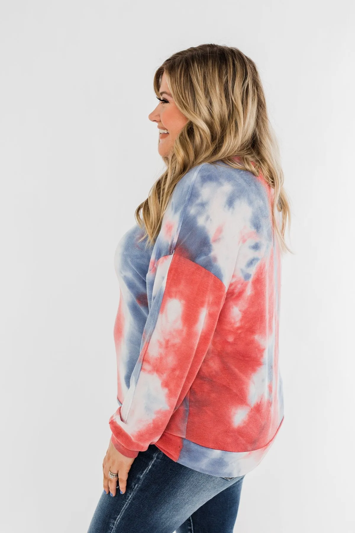 Tie Dye Pullover Top- Red, White, & Blue