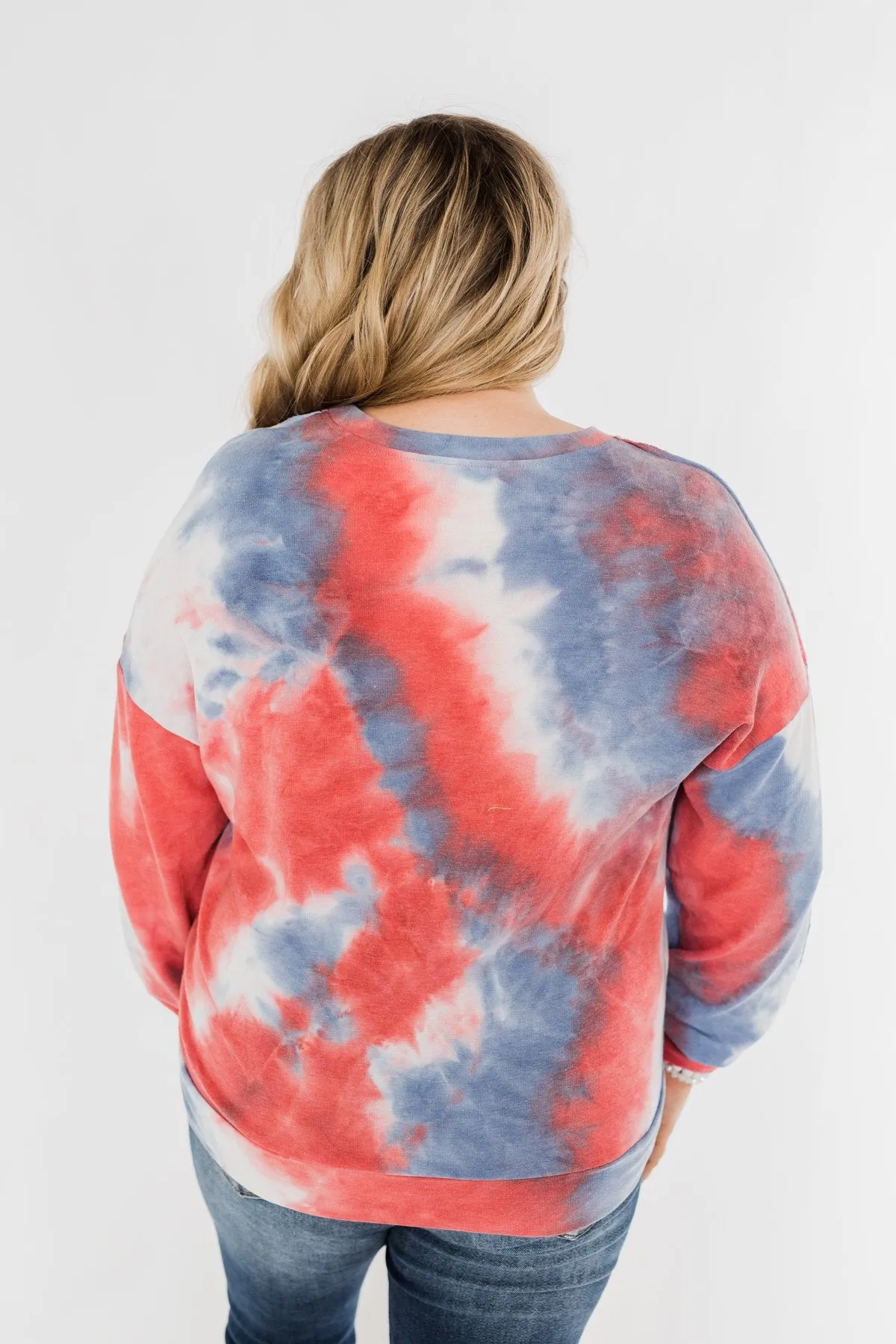 Tie Dye Pullover Top- Red, White, & Blue