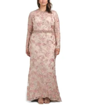 Tj Maxx Long Sleeve Floral Embroidered Gown With Rhinestone Detail For Women