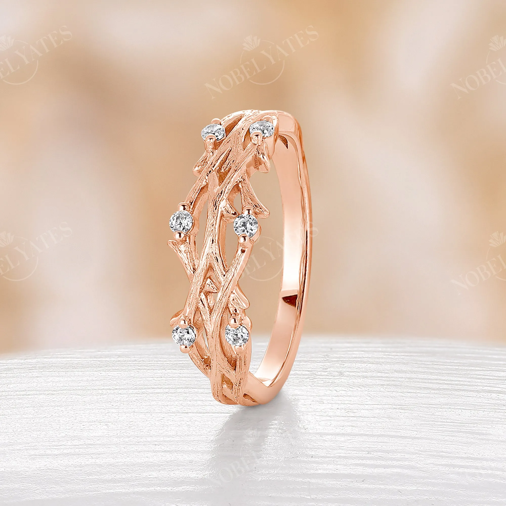 Tree Bark Diamond Branch Design Nature Wedding Band