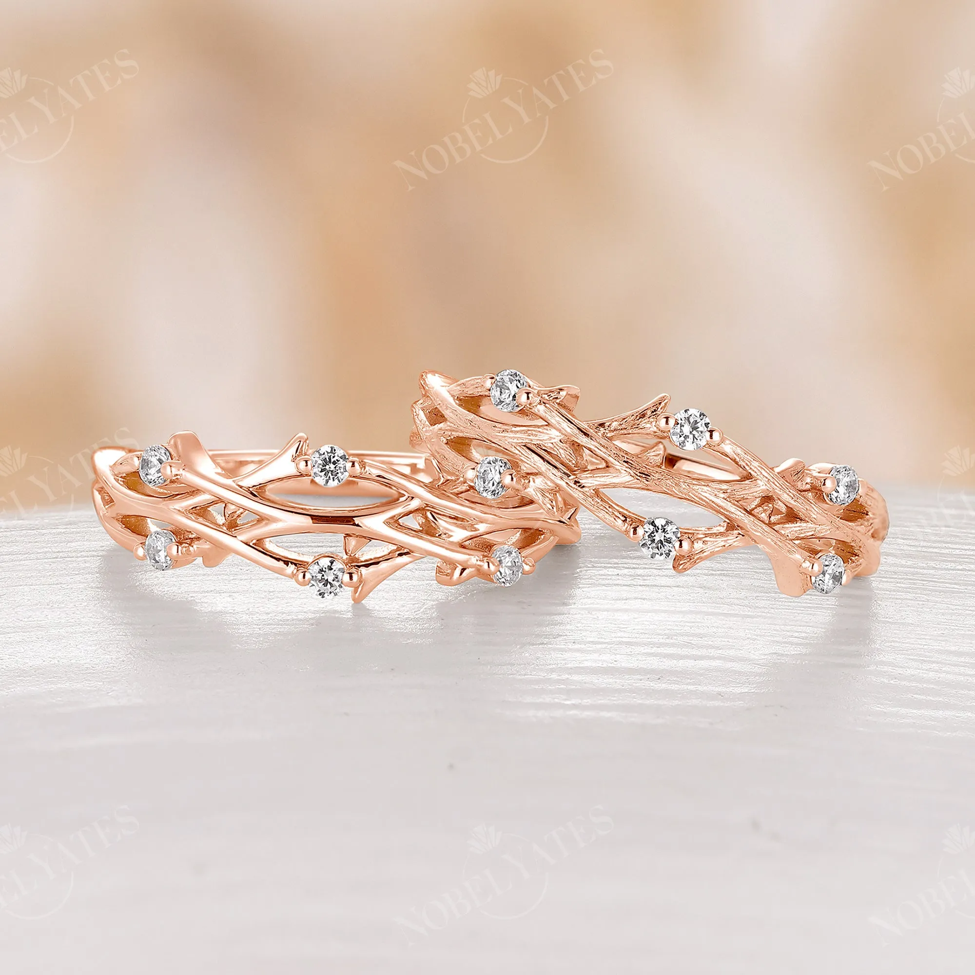 Tree Bark Diamond Branch Design Nature Wedding Band