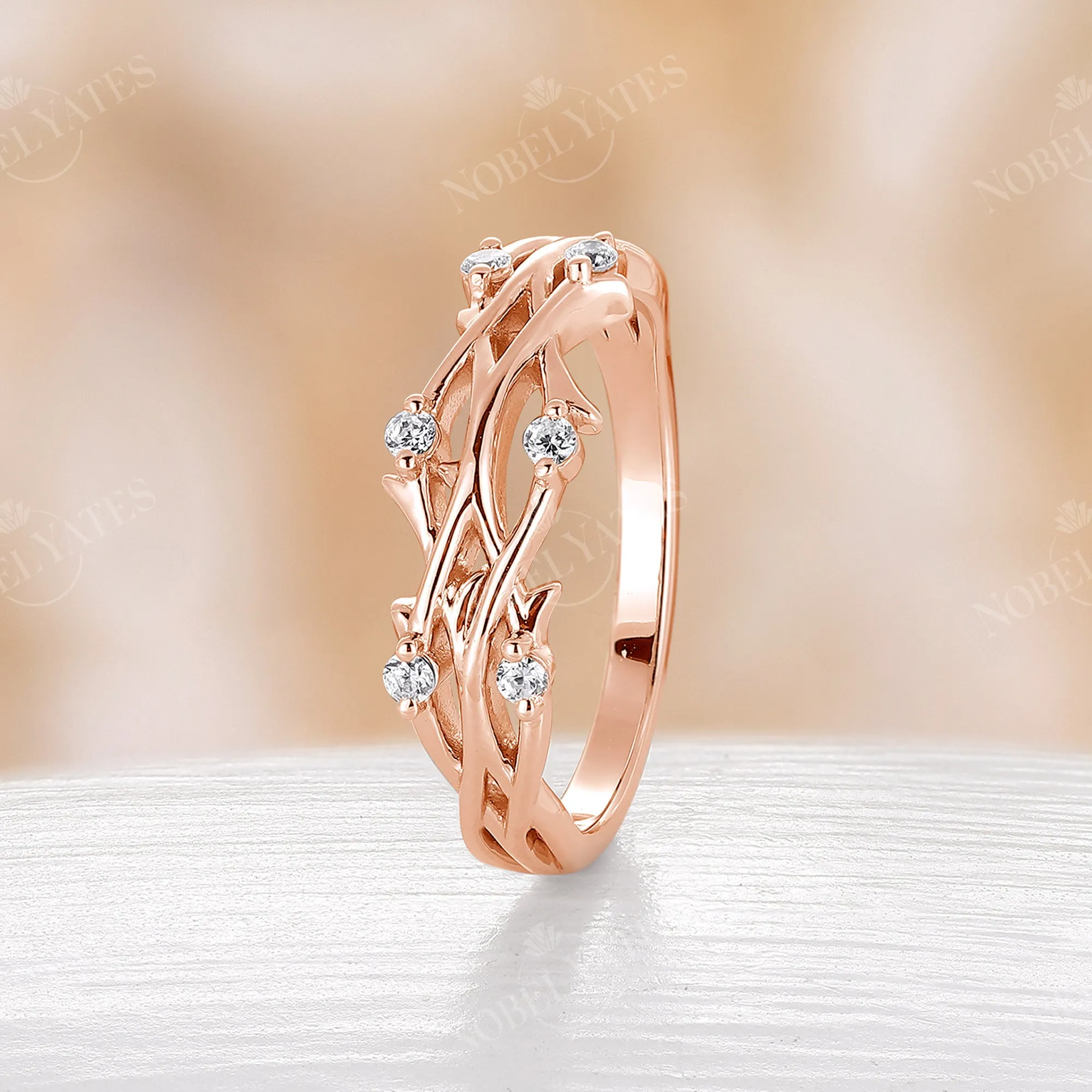 Tree Bark Diamond Branch Design Nature Wedding Band