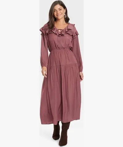 Universal Thread Women's Long Sleeve Ruffle Maxi A-Line Dress