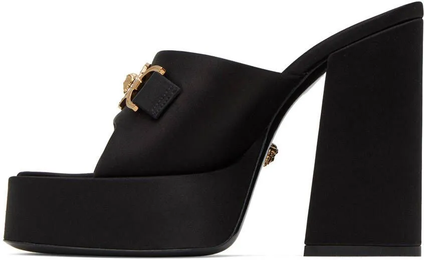 Versace Black Medusa '95 Satin Heeled Sandals