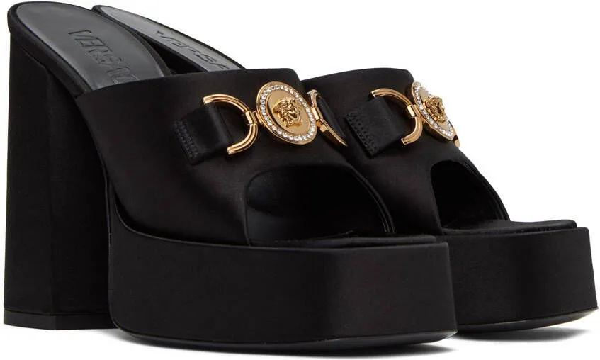 Versace Black Medusa '95 Satin Heeled Sandals