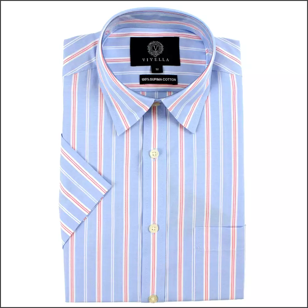 Viyella Blue Stripe Cotton Short Sleeve shirt.