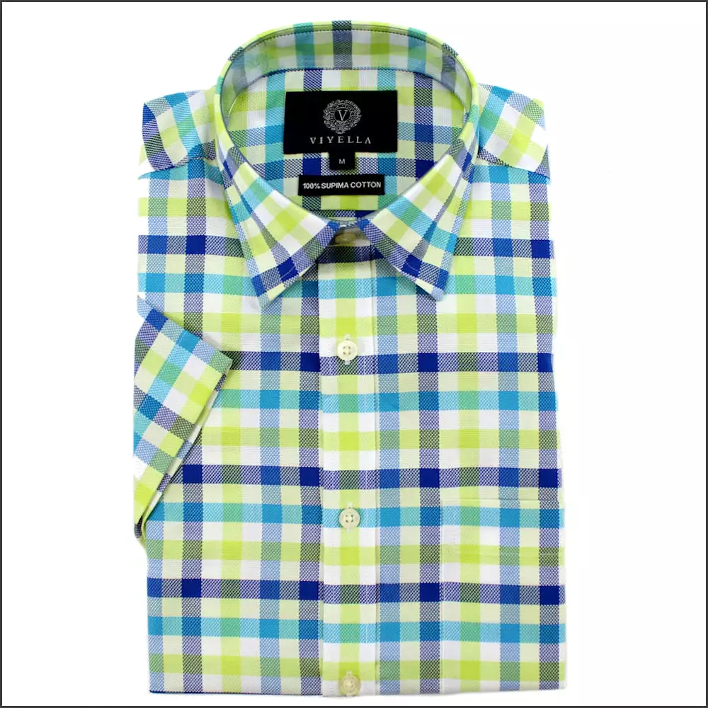 Viyella Green Checked  Cotton Short Sleeve shirt.