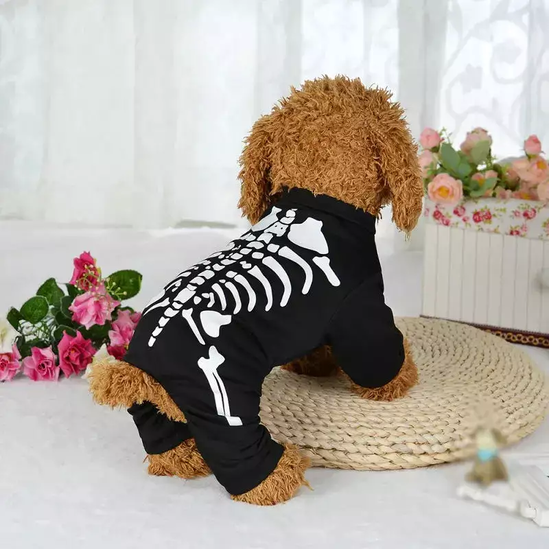 Winter Warm Dog Clothes Funny Skeleton Costumes Halloween Pet Cosplay Coat Puppy Fleece Jacket Clothes Pet Party Apparels