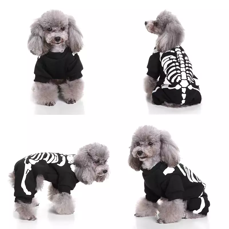 Winter Warm Dog Clothes Funny Skeleton Costumes Halloween Pet Cosplay Coat Puppy Fleece Jacket Clothes Pet Party Apparels