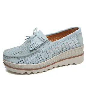 Women's Autumn Hollow Light Gray Round Toe Slip-on Platform Moccasins